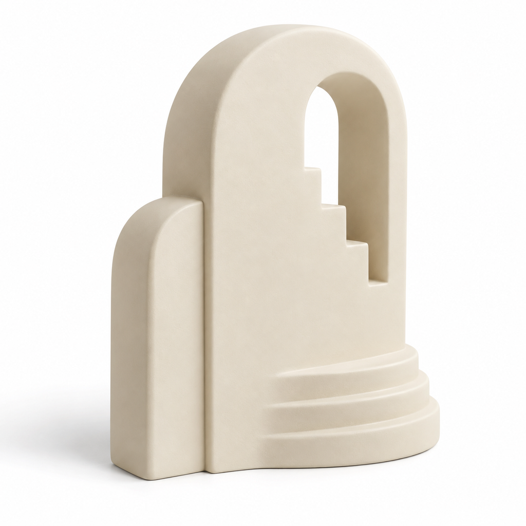 Avelune Terraced Window Resin Sculpture - Warm Ivory