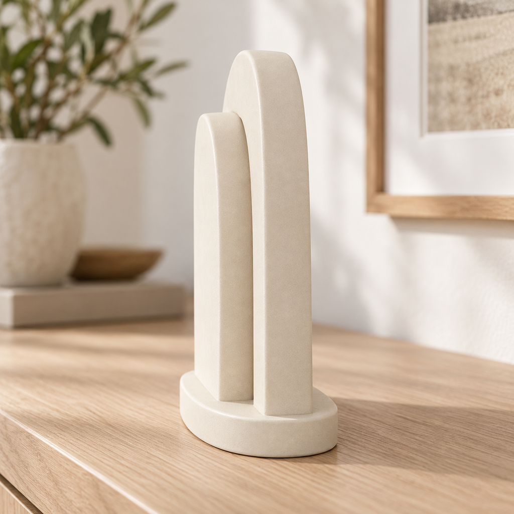 Selnora Offset Arch Resin Sculpture - Warm Ivory