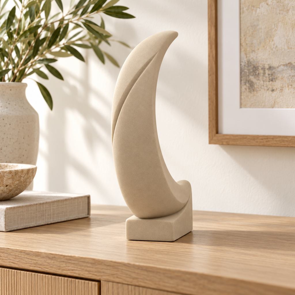 Veylune Folded Crescent Resin Sculpture - Sand Beige