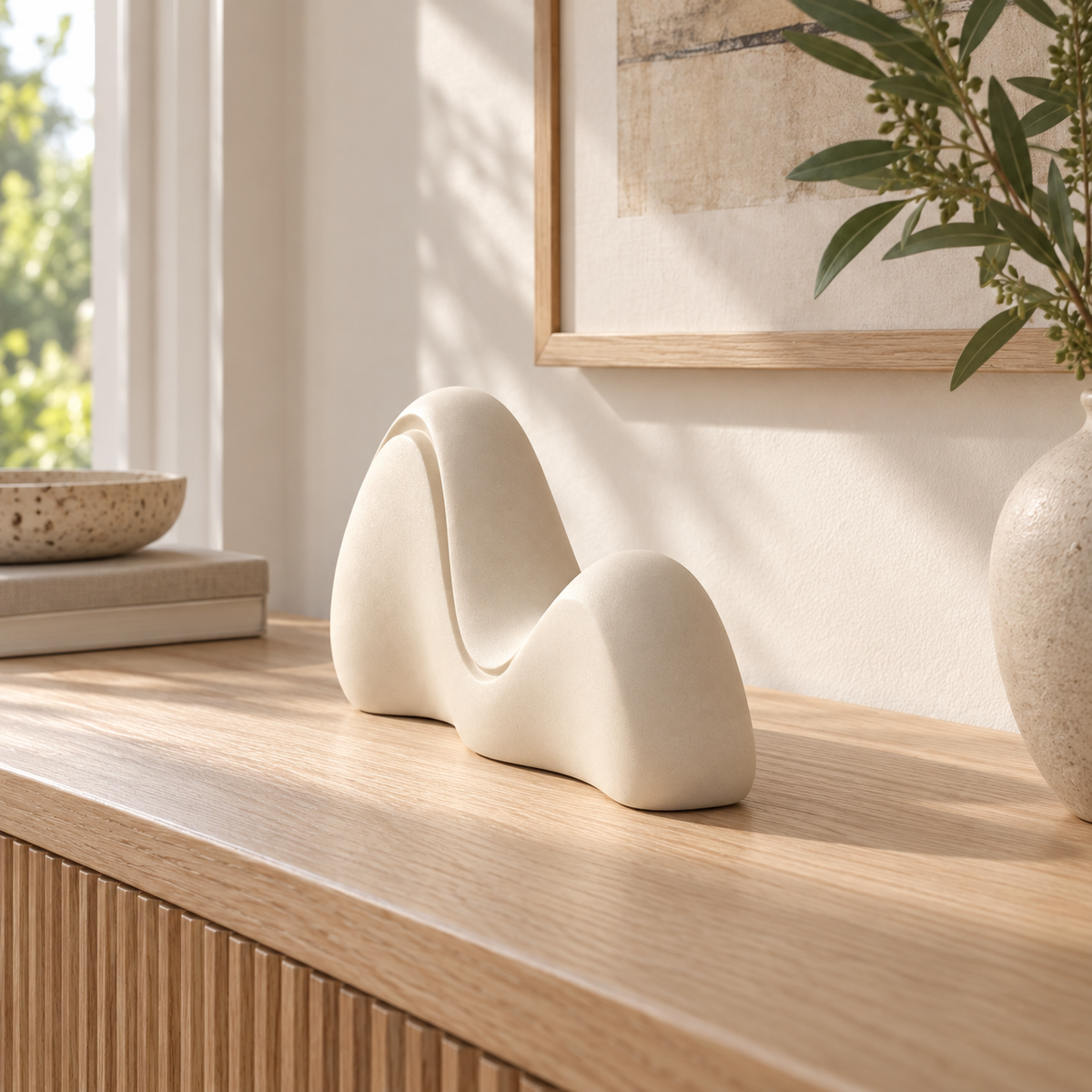 Nuvarel Contour Wave Resin Sculpture - Cream