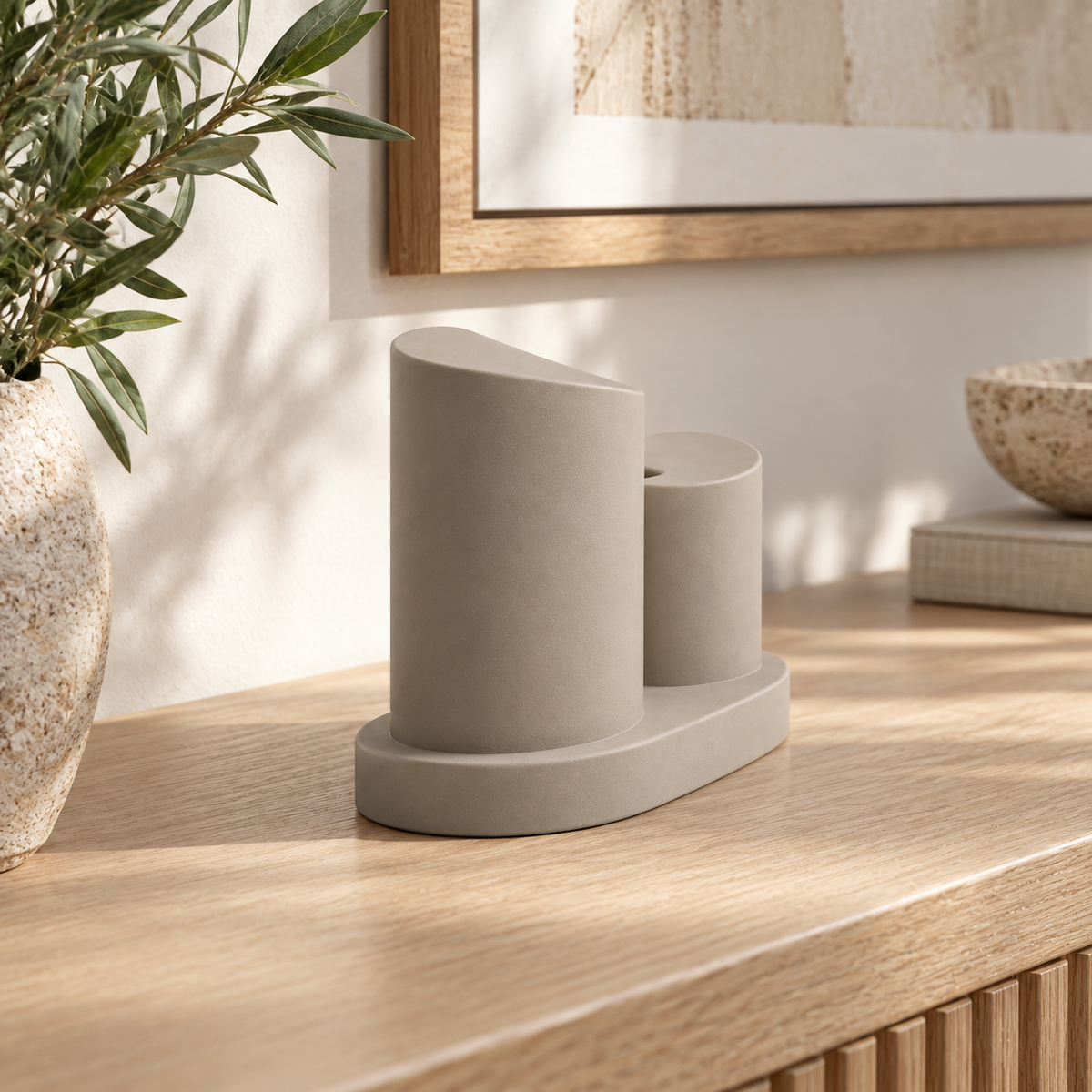 Liorven Staggered Horizon Resin Sculpture - Warm Taupe
