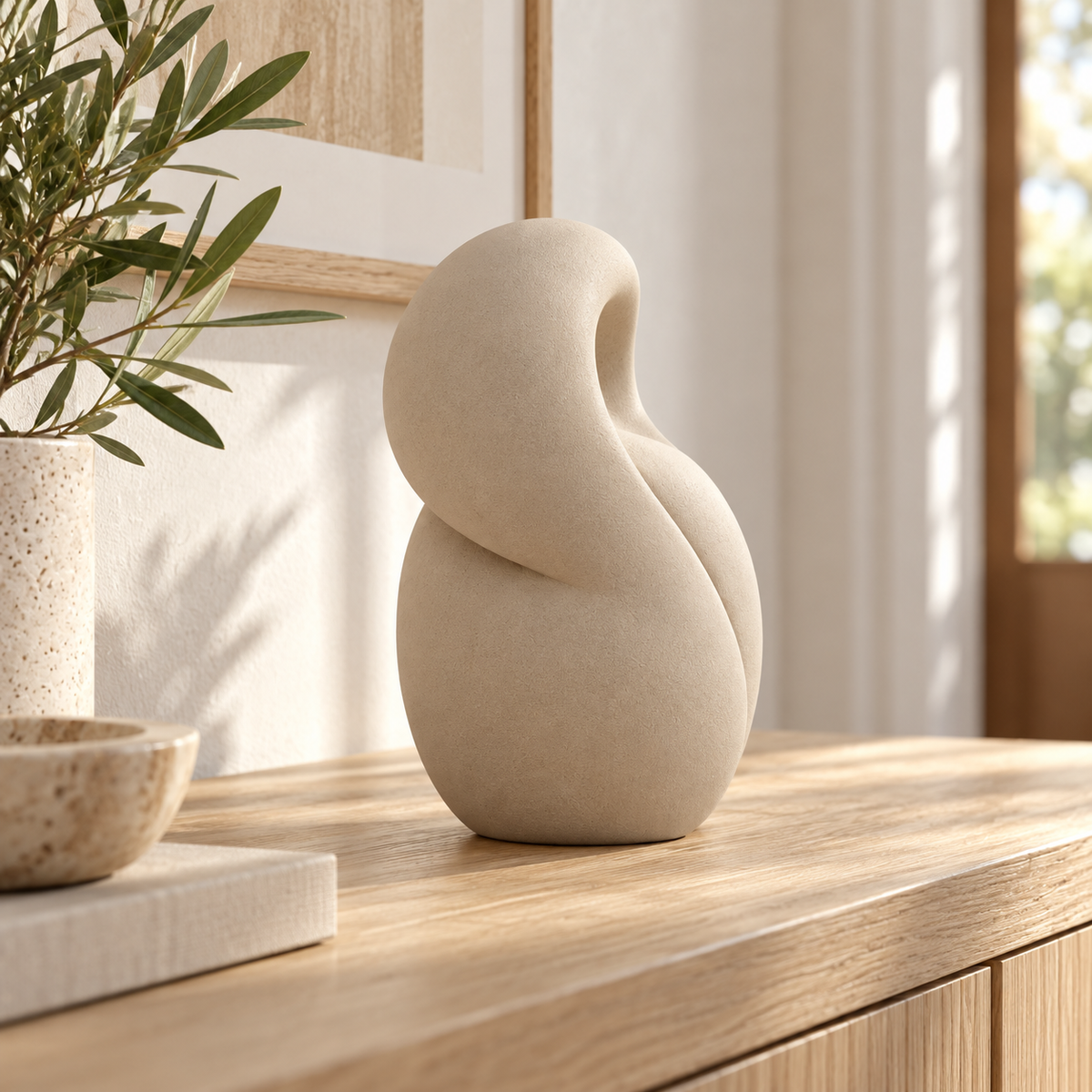 Elvessa Folded Seed Resin Sculpture - Oat Beige