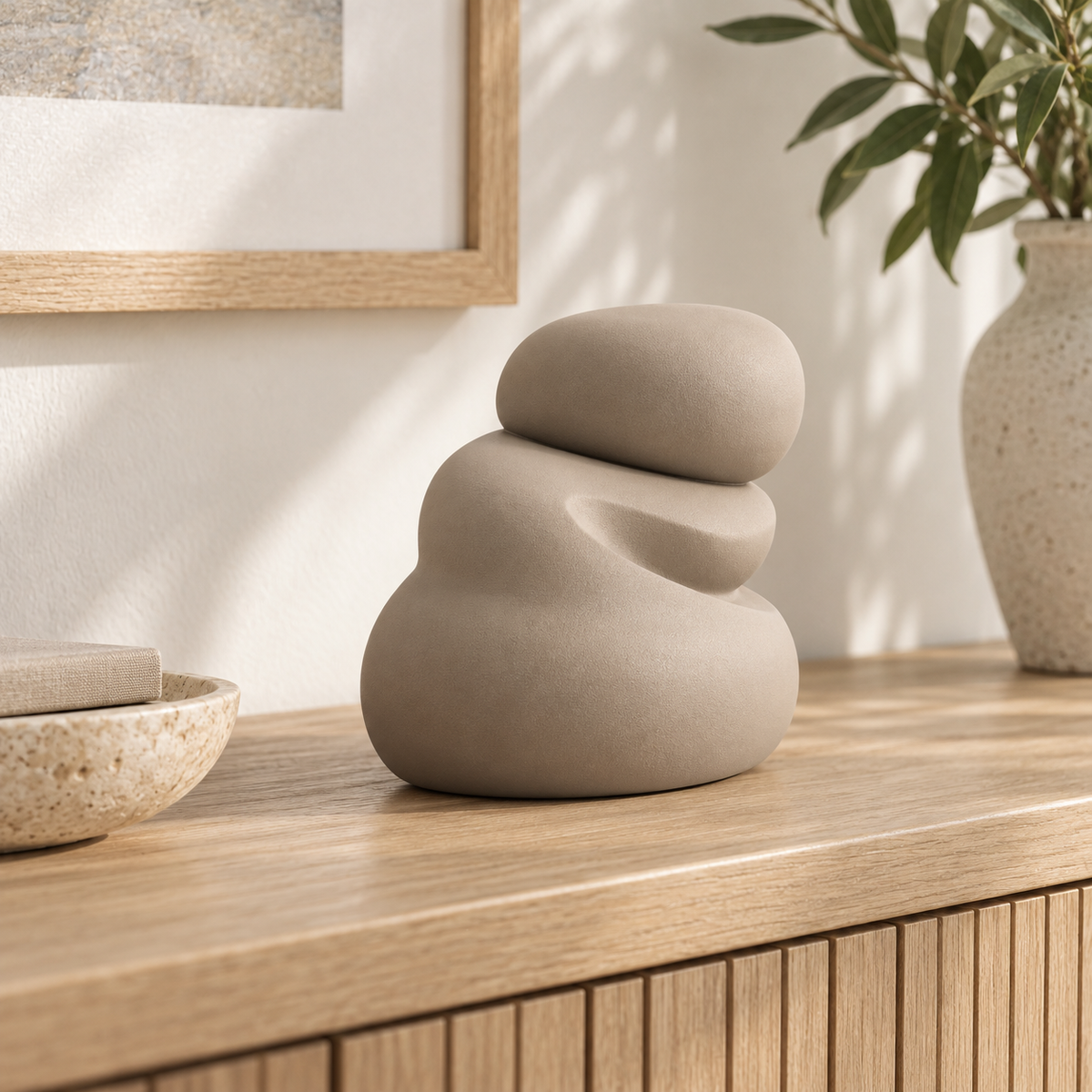 Dovessa Layered Pebble Resin Sculpture - Warm Taupe