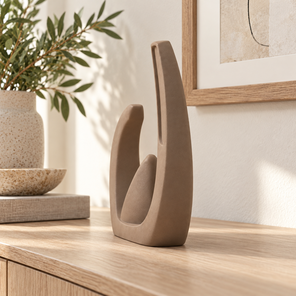 Talvora Split Halo Resin Sculpture - Clay Brown