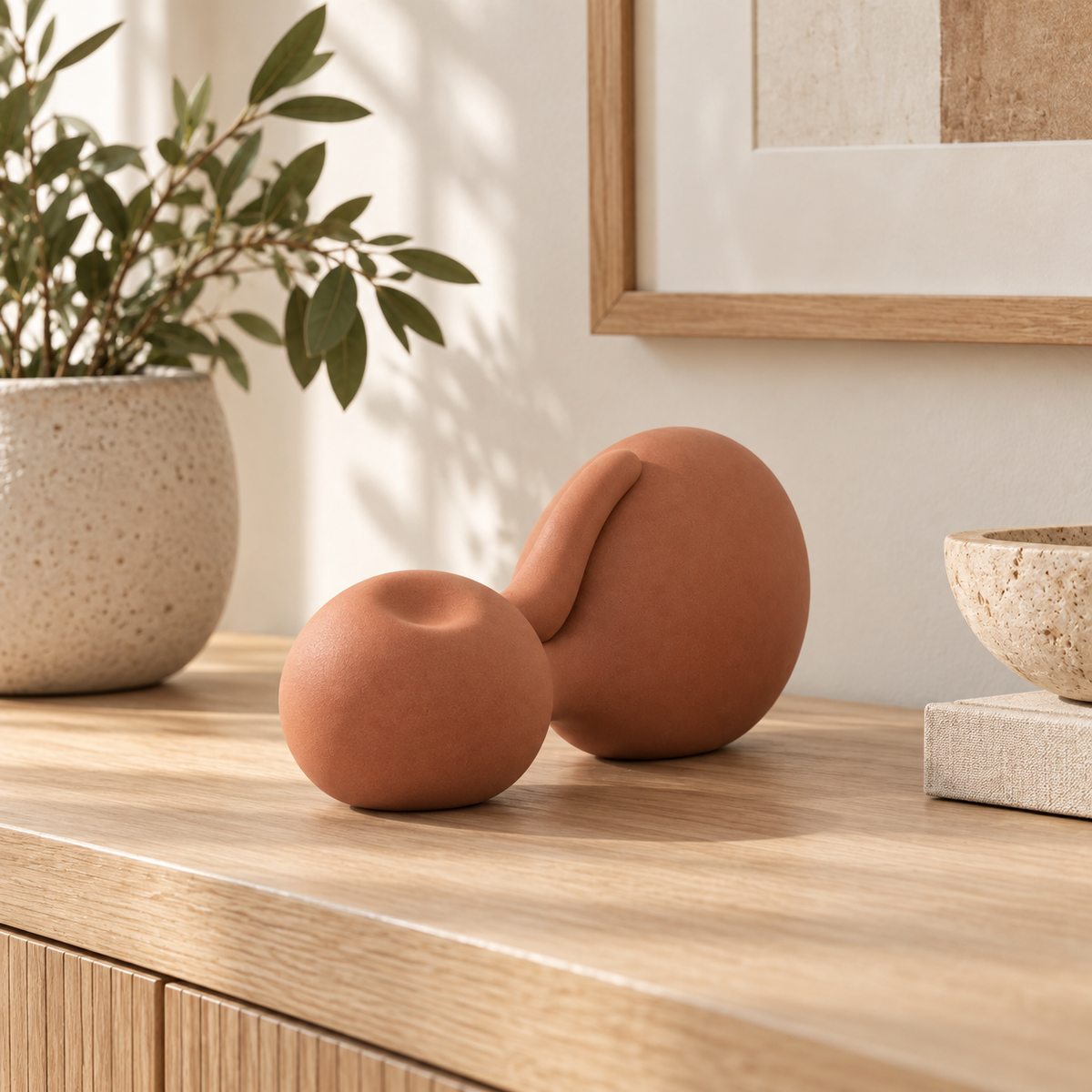 Caelori Paired Pod Resin Sculpture - Muted Terracotta