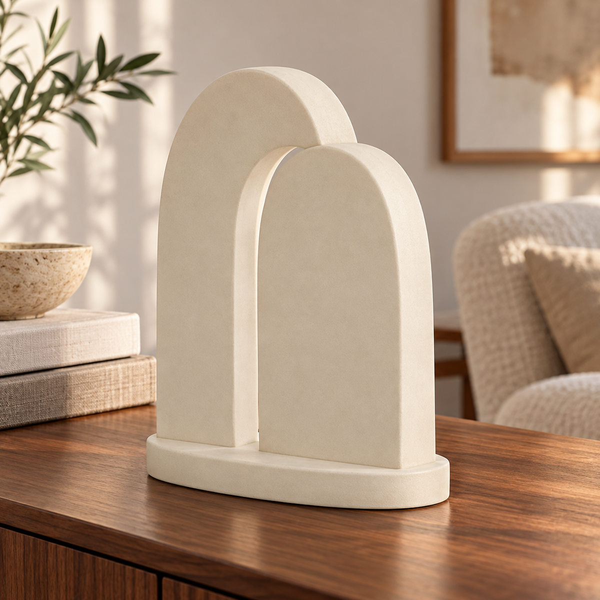 Selnora Offset Arch Resin Sculpture - Warm Ivory