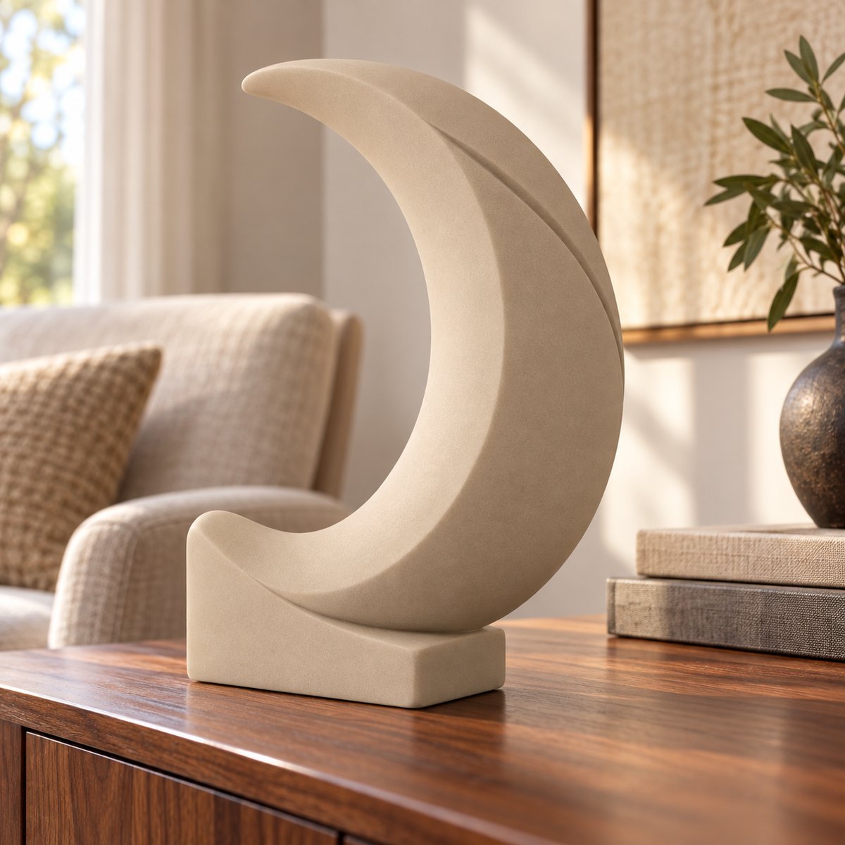 Veylune Folded Crescent Resin Sculpture - Sand Beige