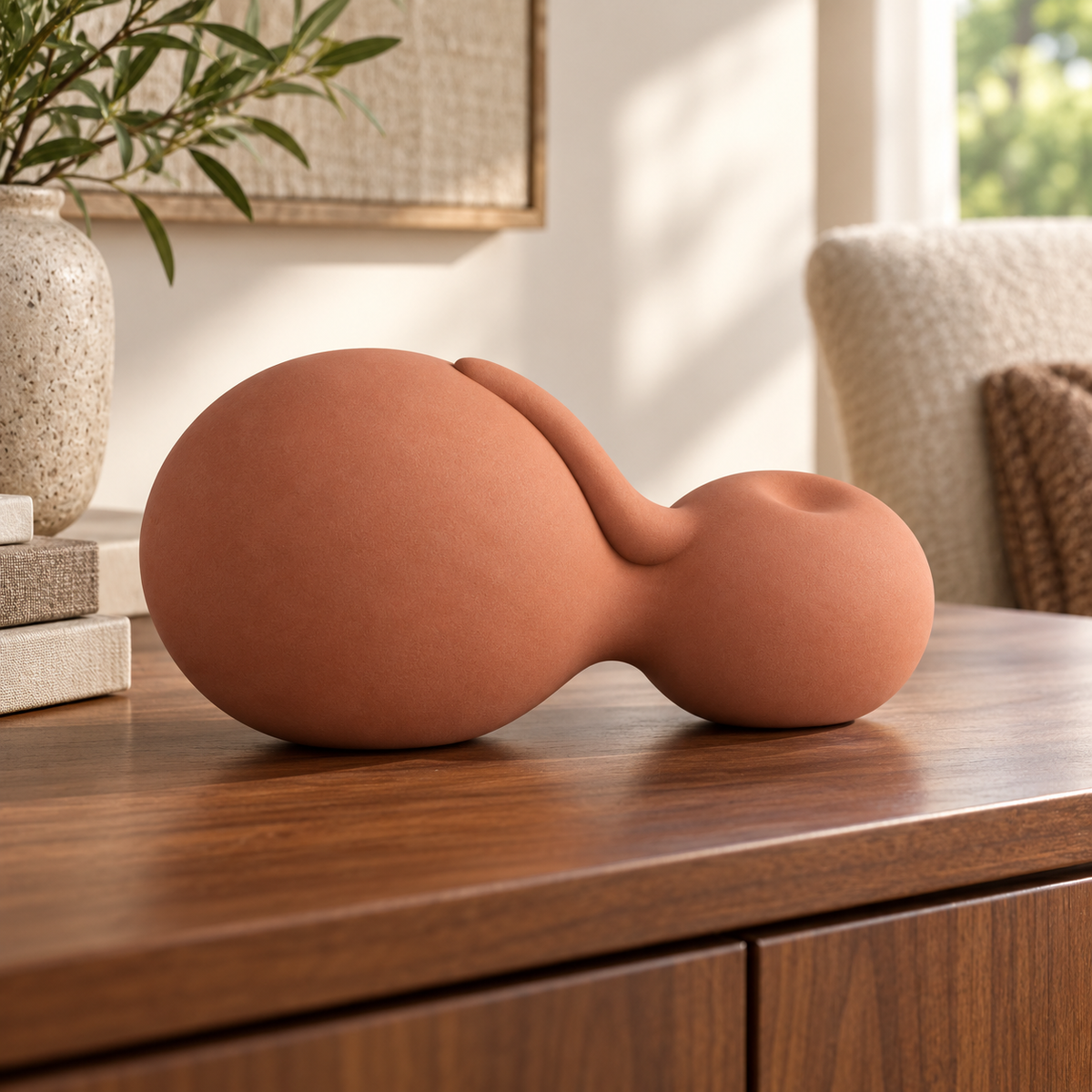 Caelori Paired Pod Resin Sculpture - Muted Terracotta