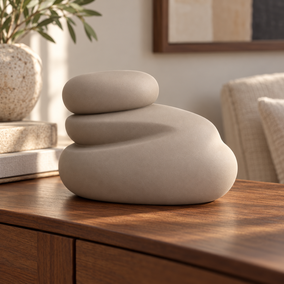 Dovessa Layered Pebble Resin Sculpture - Warm Taupe