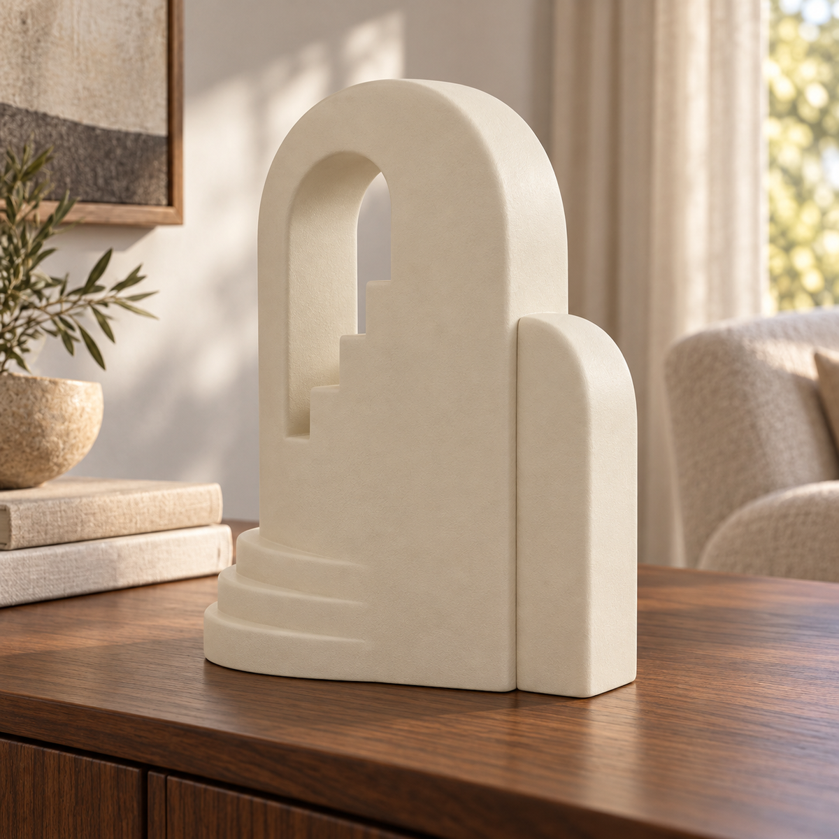 Avelune Terraced Window Resin Sculpture - Warm Ivory