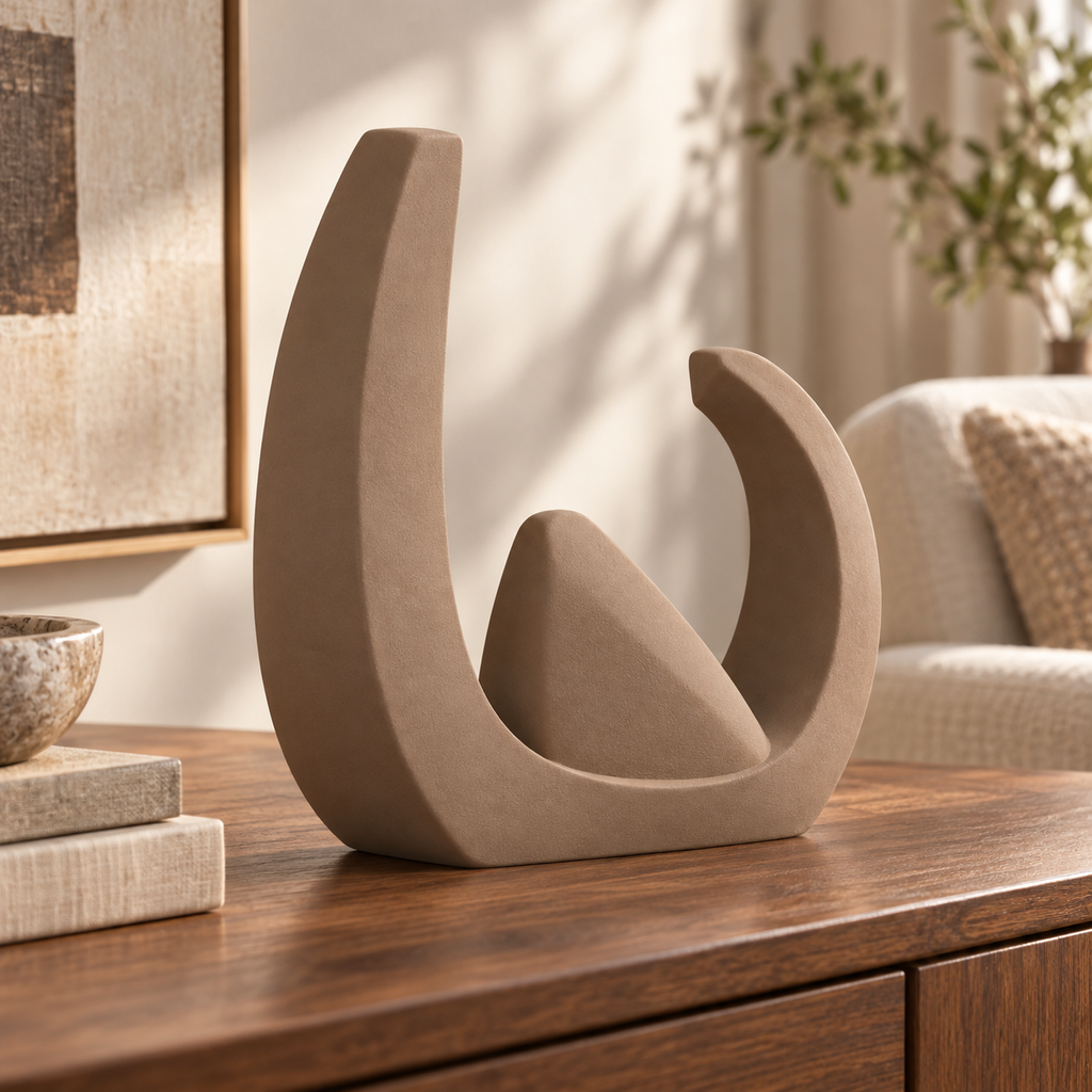 Talvora Split Halo Resin Sculpture - Clay Brown