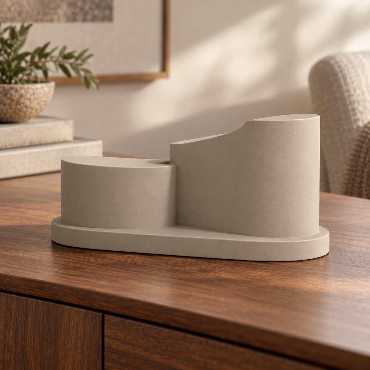 Liorven Staggered Horizon Resin Sculpture - Warm Taupe