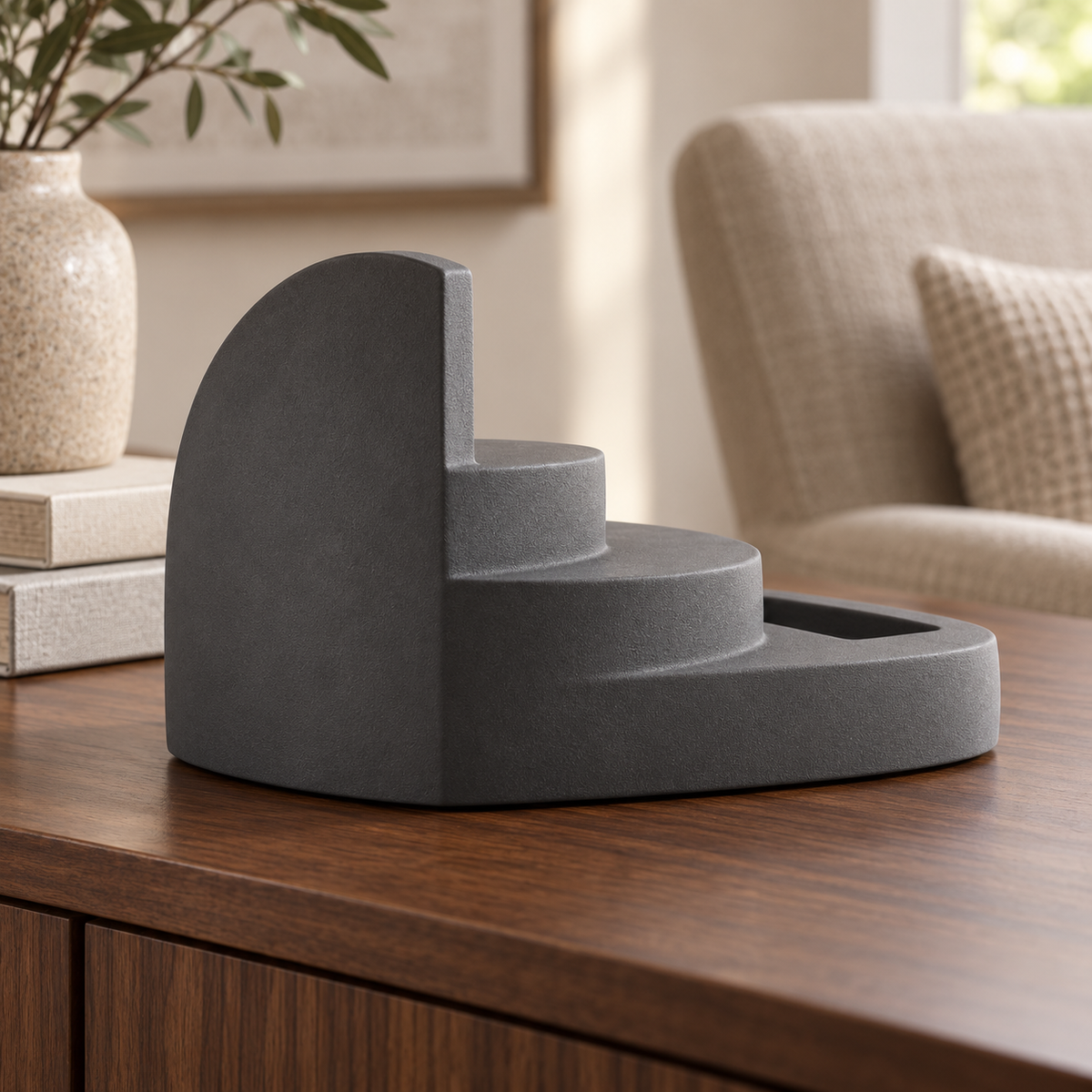 Cenvora Quiet Terrace Resin Sculpture - Charcoal Gray